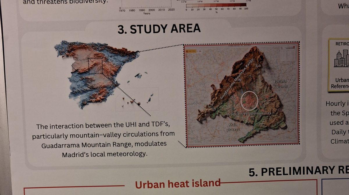 A poster's study area panel with two AI-generated relief maps that do not match each other